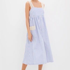 Pomander Place Blue and White Striped Midi Dress
